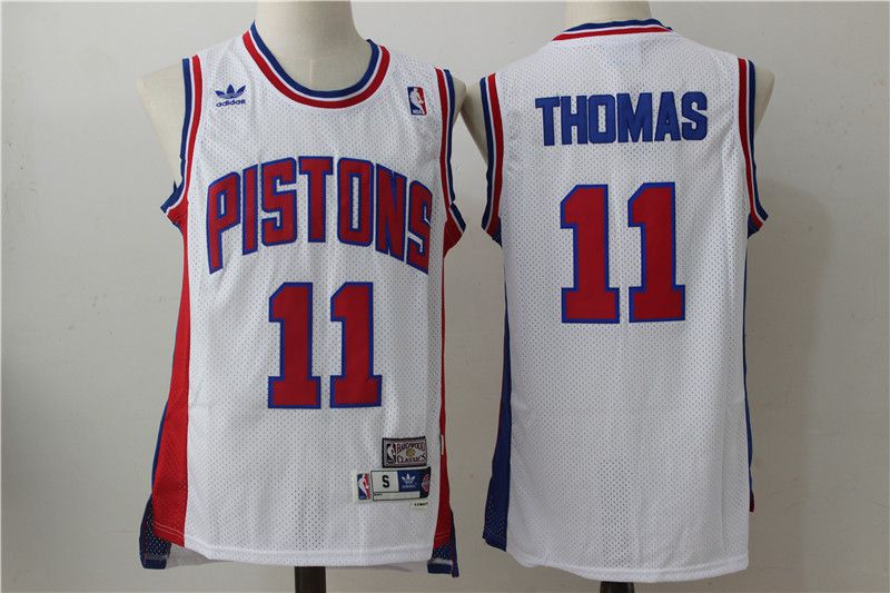 Men Detroit Pistons 11 Thomas White Throwback Stitched NBA Jersey